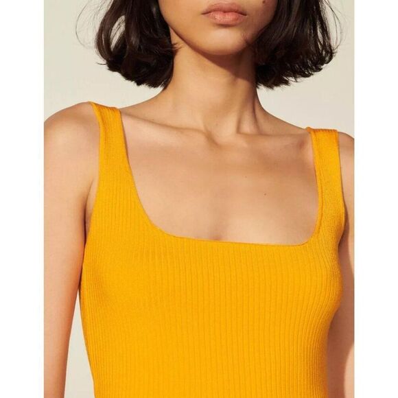 NWOT SANDRO 3 US 8 Alya Ribbed Sleeveless Cropped Sweater Tank Top Jaune Bright - Picture 2 of 7